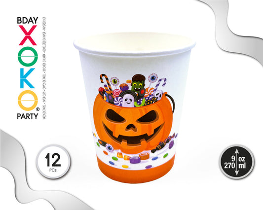 PACK 12 VASOS DESECHABLES CALABAZA HALLOWEEN