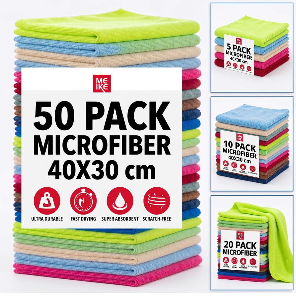 Set de Bayetas de Microfibra MEIKE - Súper Absorbentes y Sin Pelusas (Colores Surtidos)