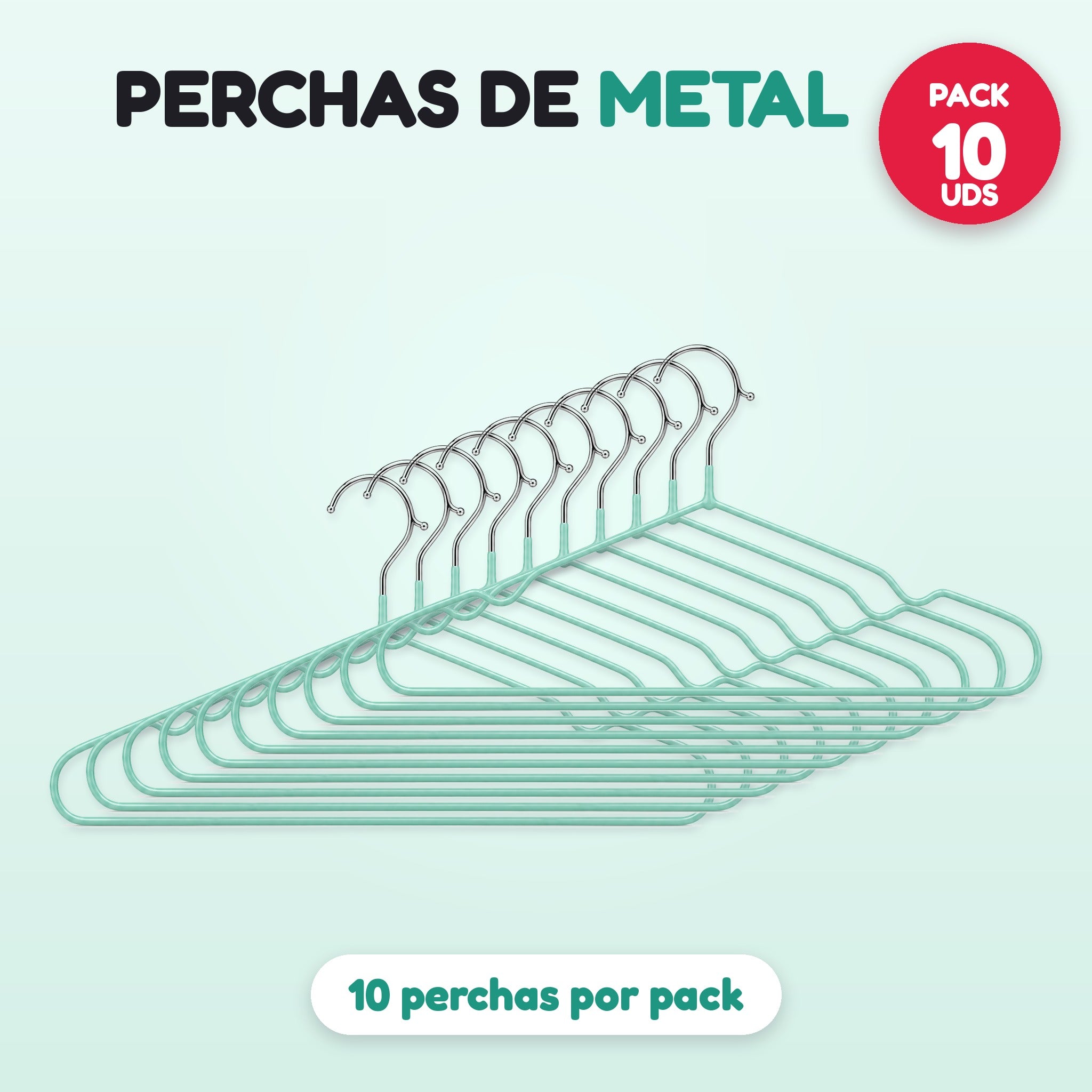 Pack 10 perchas de metal turquesa