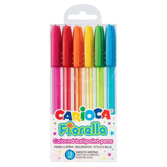 Carioca Fiorella - Blíster de 6 bolígrafos de colores, Multicolor