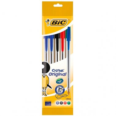 Bic Cristal Original - Bolígrafo de punta redonda, Multicolor, pack de 5 unidades