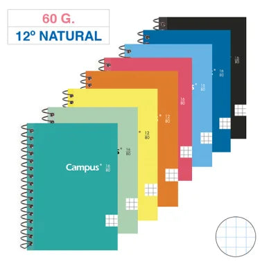 Bloc Espiral Campus 12º Natural Tapa Básica 80 Hojas 60g Cuadrícula 4 mm