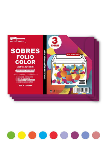 3 SOBRES 229X324 FOLIO COLORES