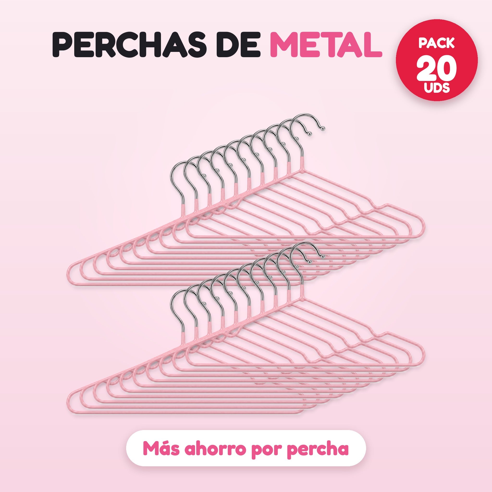 Pack 20 perchas de metal rosa