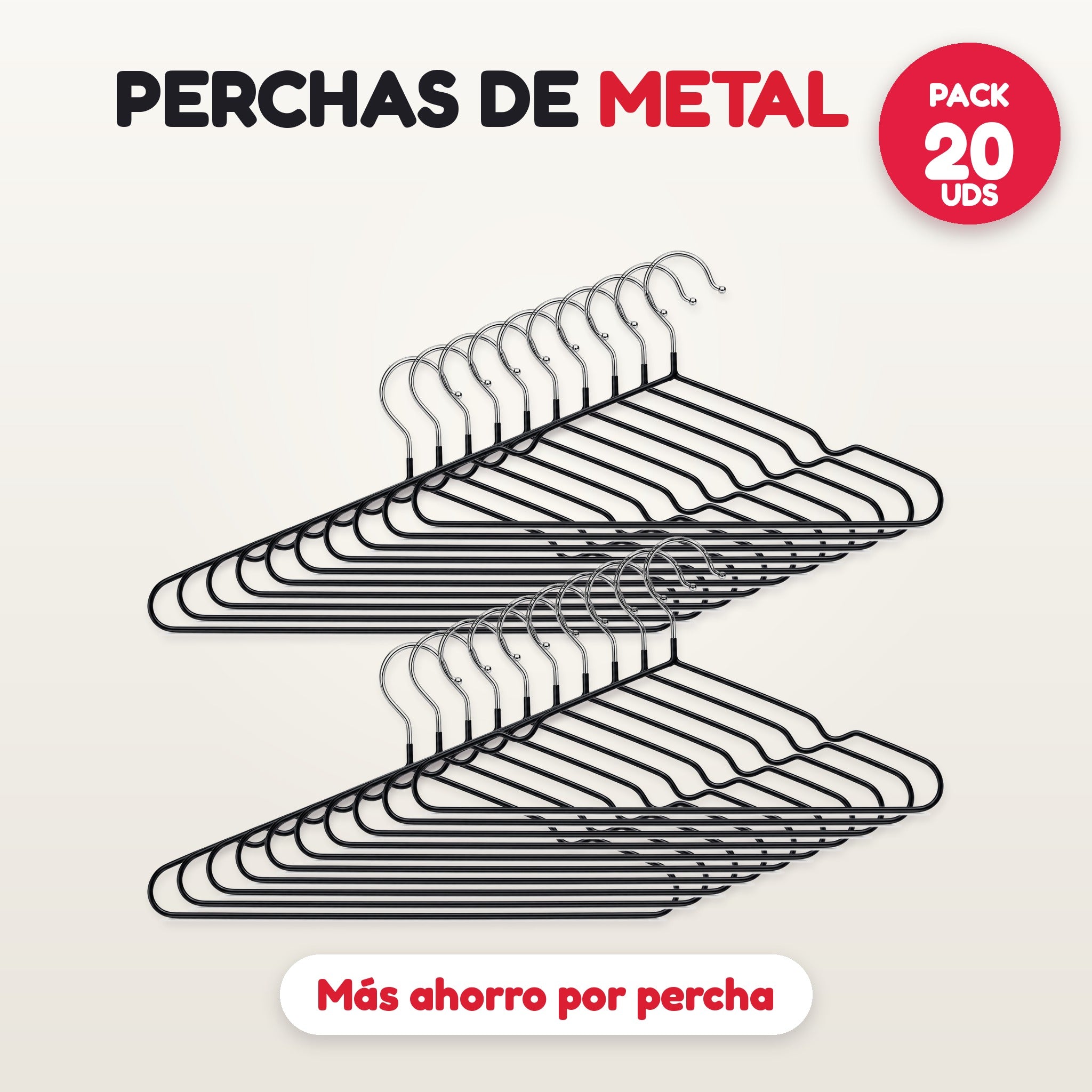 Pack 20 perchas de metal negro