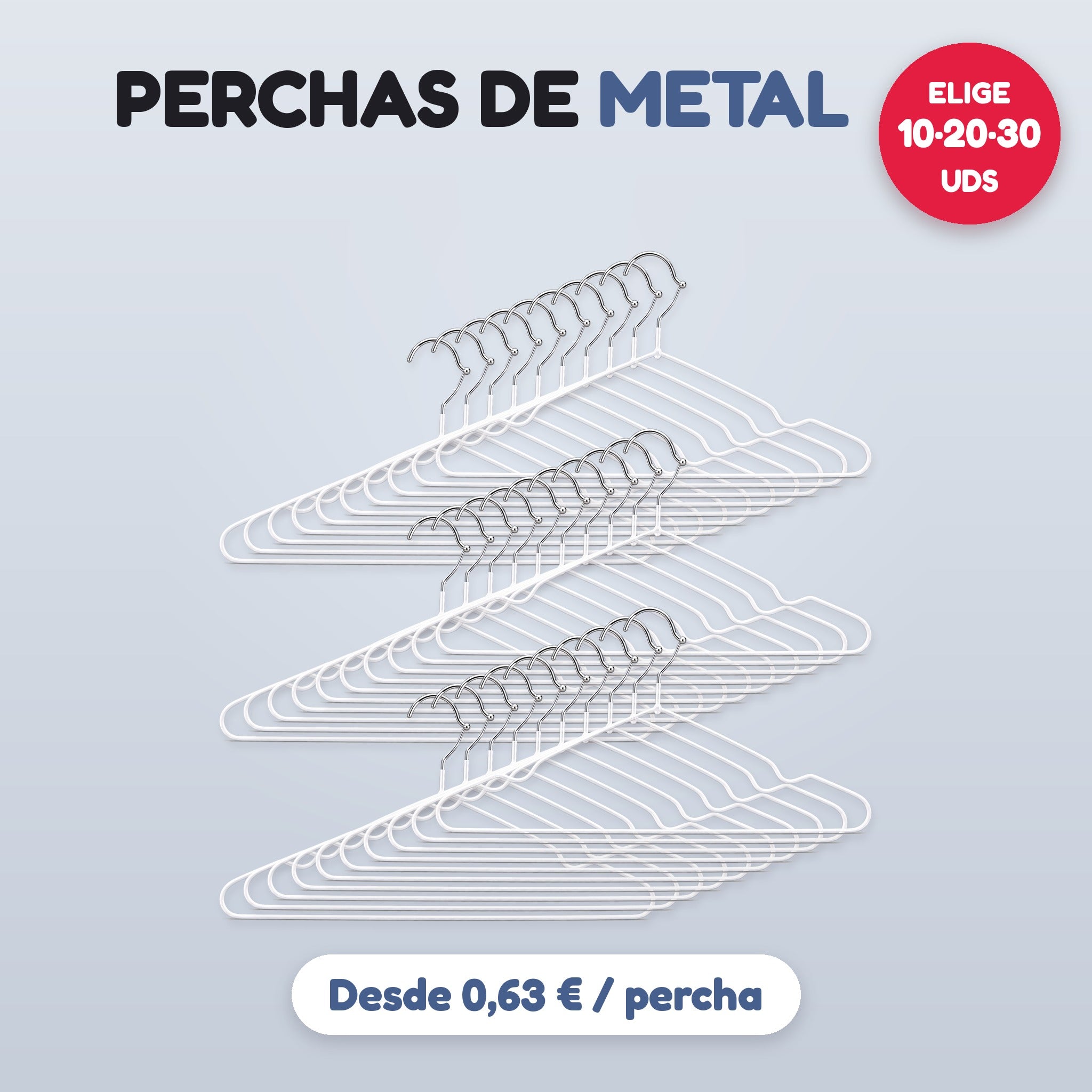 Perchas de metal blanco elige pack 10, 20 o 30