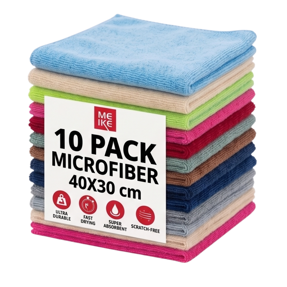 Set de Bayetas de Microfibra MEIKE - Súper Absorbentes y Sin Pelusas (Colores Surtidos)