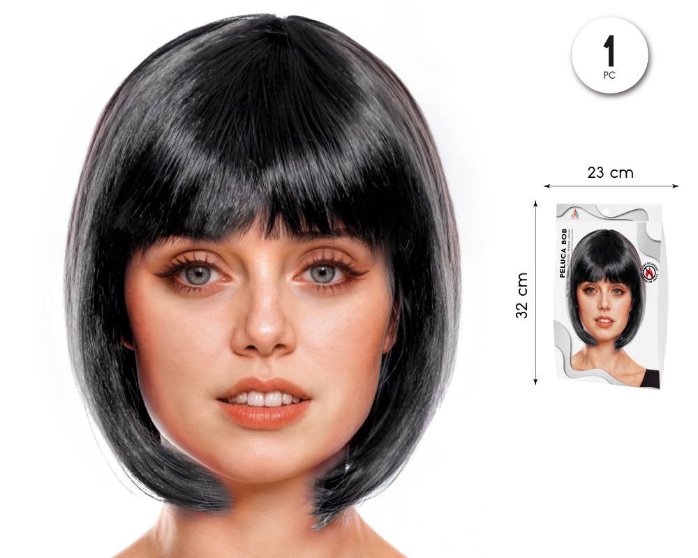 Peluca Bob Negra Elegante para Disfraz