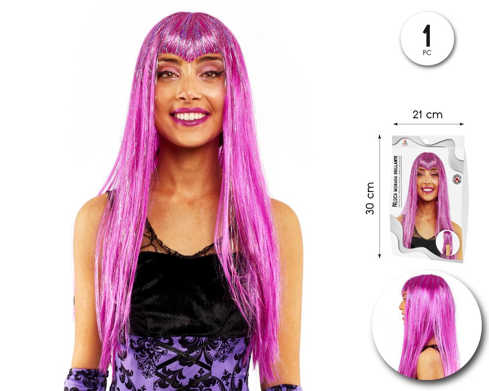 Peluca Morada Brillante para Disfraces y Fiestas