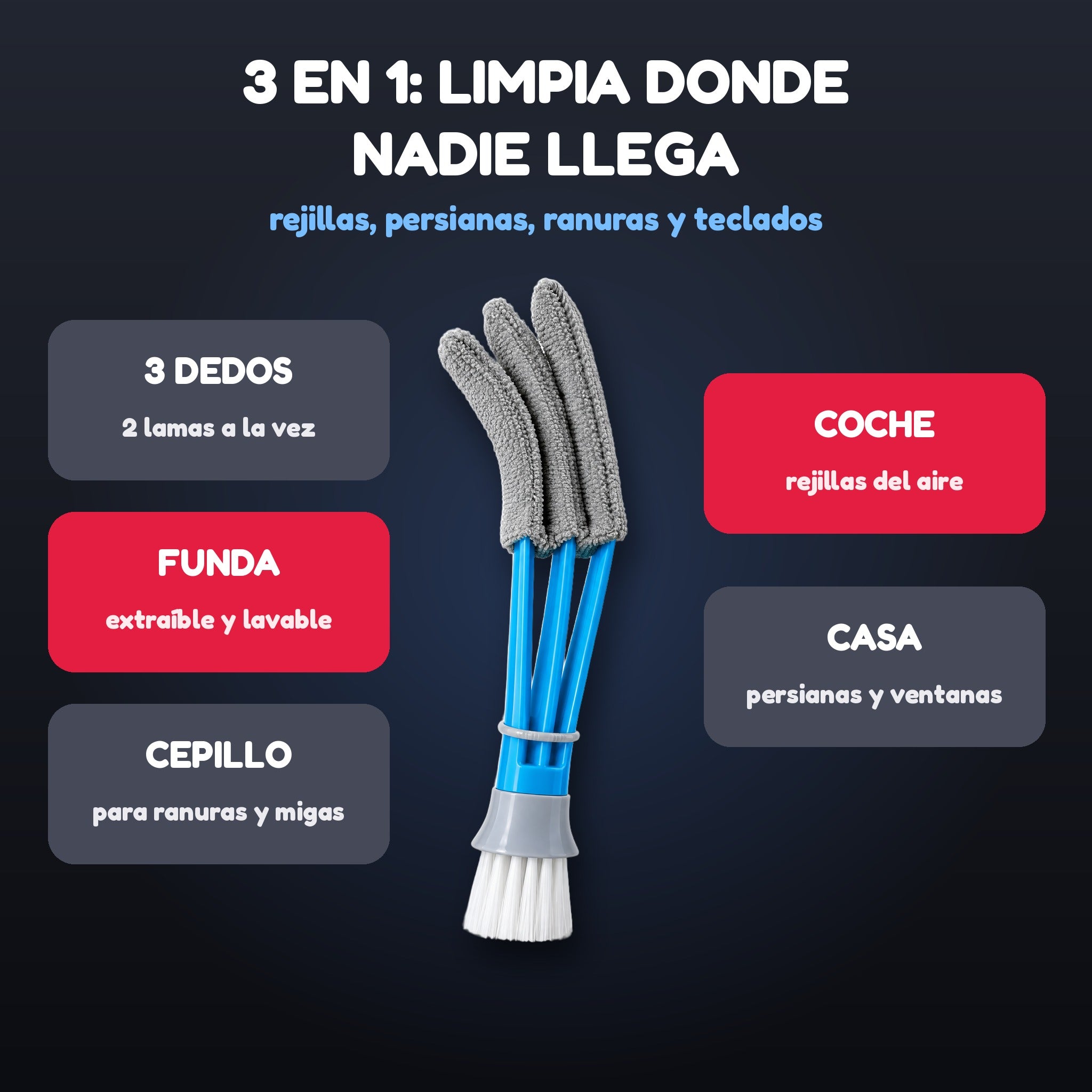 Cepillo 3 en 1 funciones