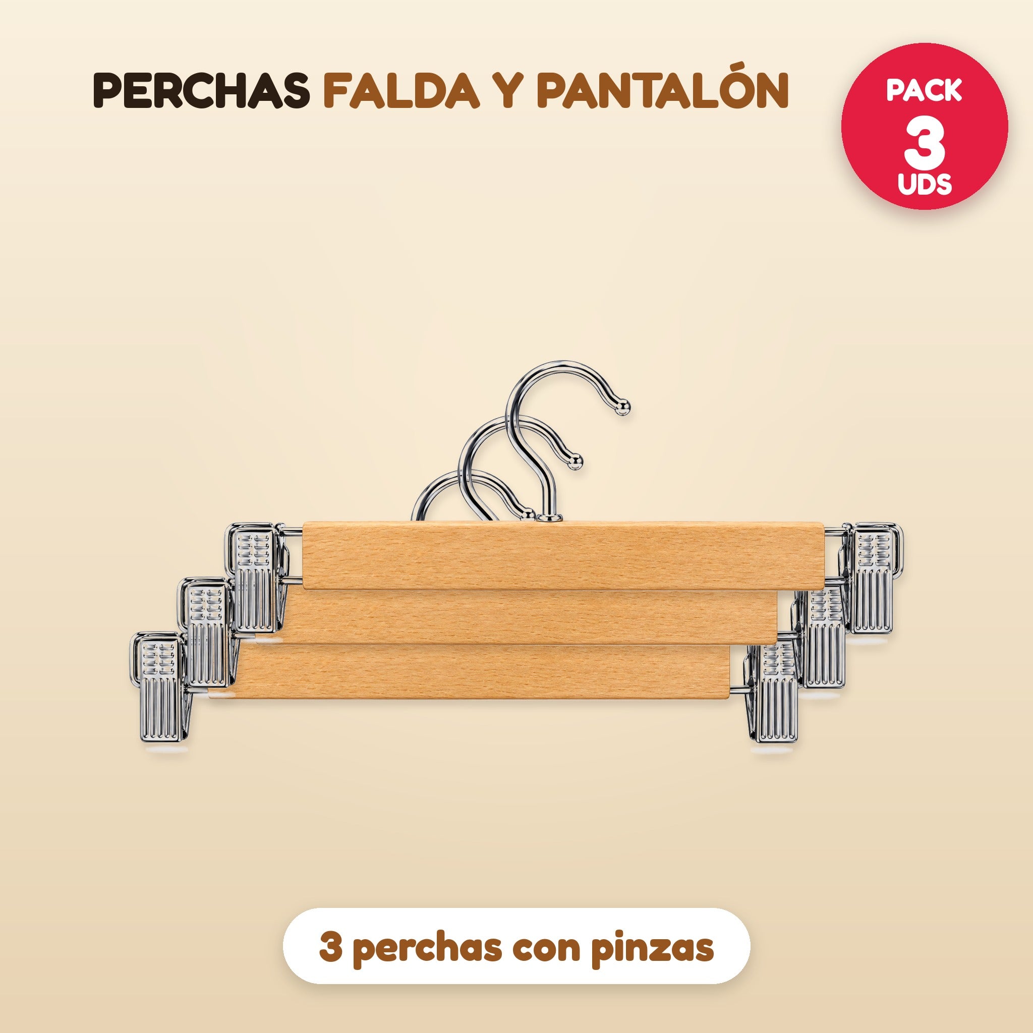 Pack 3 perchas falda y pantalón