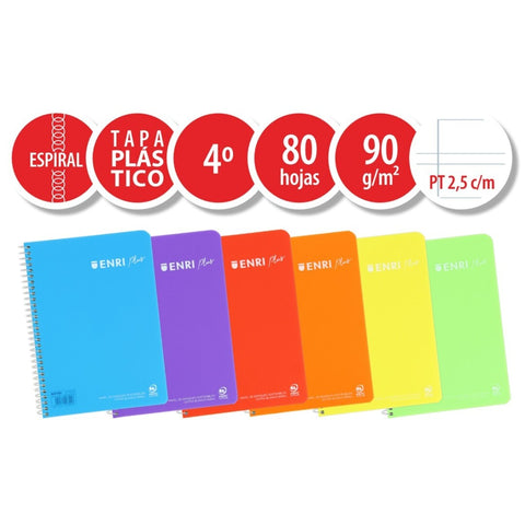 BLOC CUARTO ENRI+ 80H 90GRS PAUTA 3.5 TAPA PLASTICO