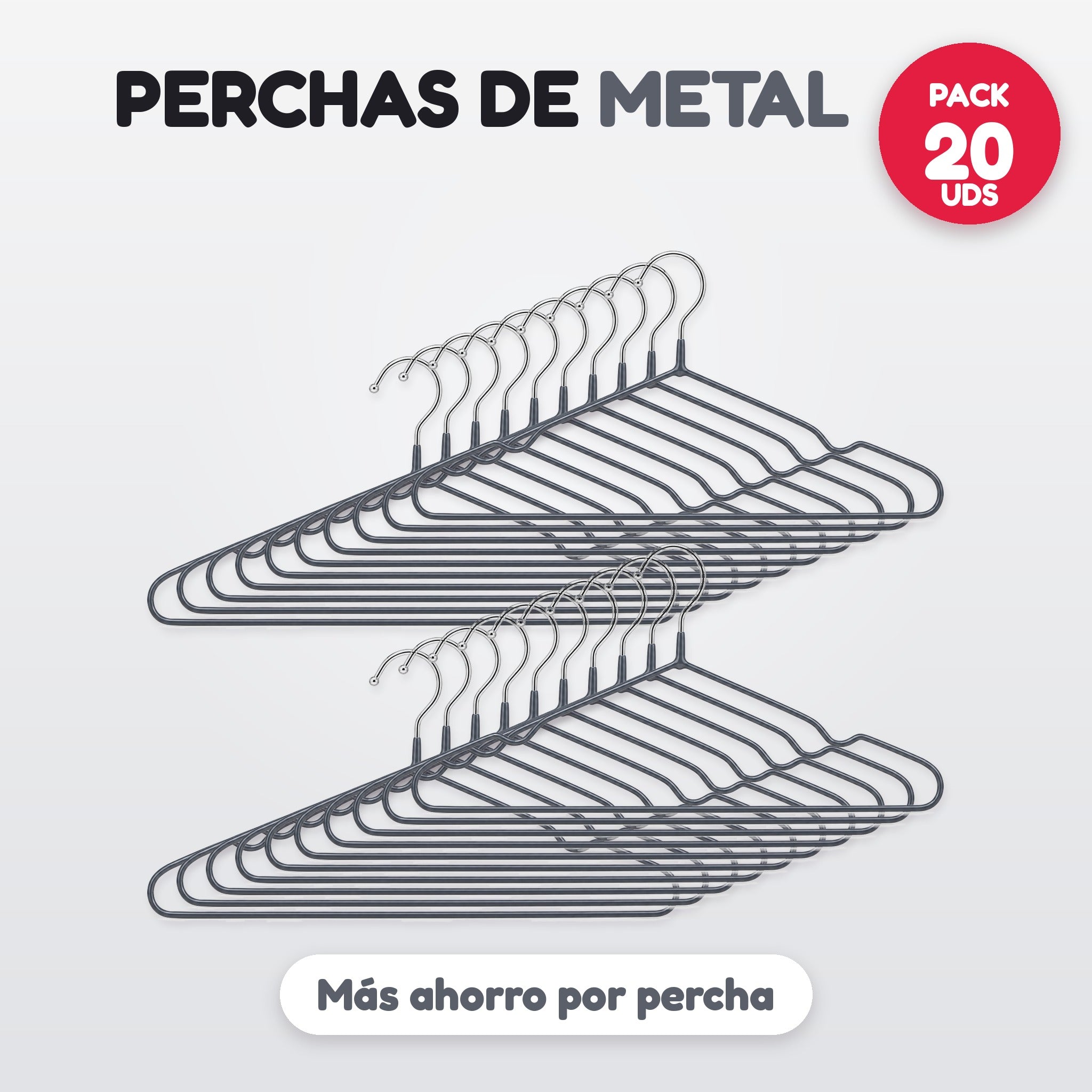 Pack 20 perchas de metal gris