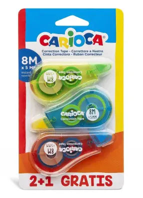 Cinta correctora carioca 8m blister 3 uds