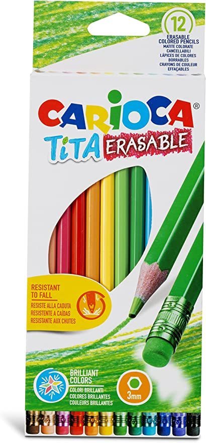 Lápices de colores TITA con goma - Caja de 12 colores CARIOCA