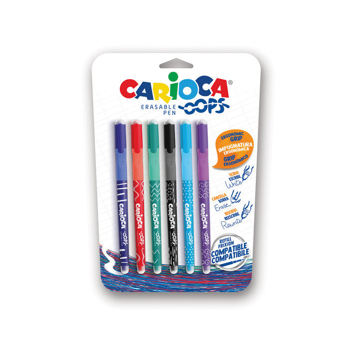 Boligrafos oops blister 6 uds surtido  borrable carioca
