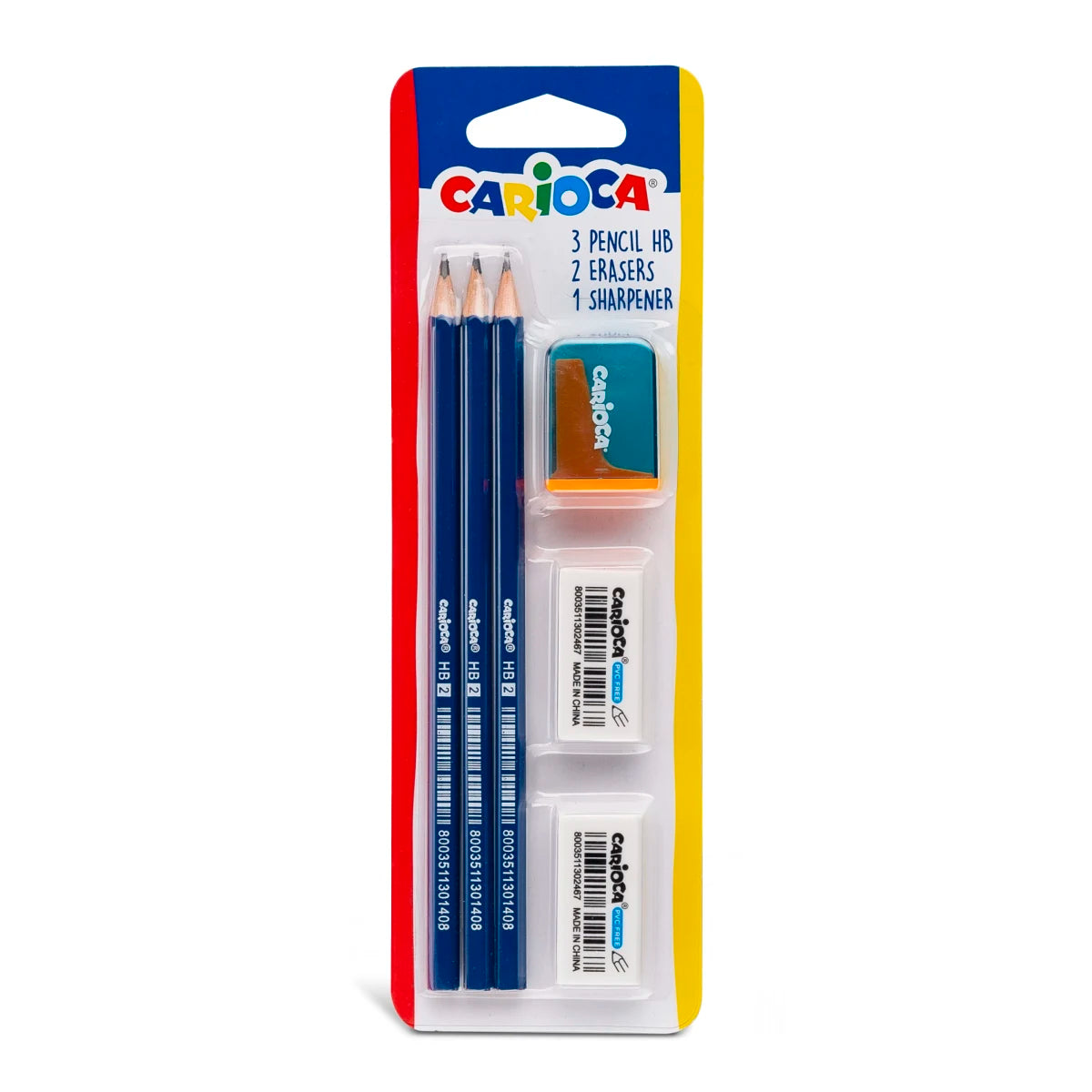 BRISTER 3 LAPICES CON GOMA Y SACAPUNTAS CARIOCA