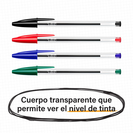 BIC Cristal Original - Bolígrafos punta media, 1.0 mm, Blíster de 10 unidades, Multicolor