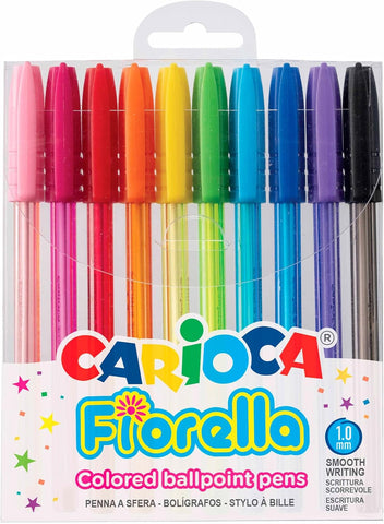 Carioca Fiorella - Blíster de 10 bolígrafos de colores, Multicolor