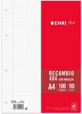 RECAMBIO A4 CUADRO 4MM 100H 90GR ENRI PLUS 540