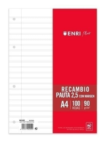 RECAMBIO A4 PAUTA 100H 90GR ENRI PLUS 543