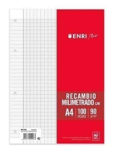 RECAMBIO A4 MILIMETRADO 100H 90GR ENRI PLUS