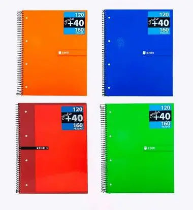 Cuaderno microperforado 160 hojas espiral con tapa extra dura cuadricula A4 Enri colores surtidos