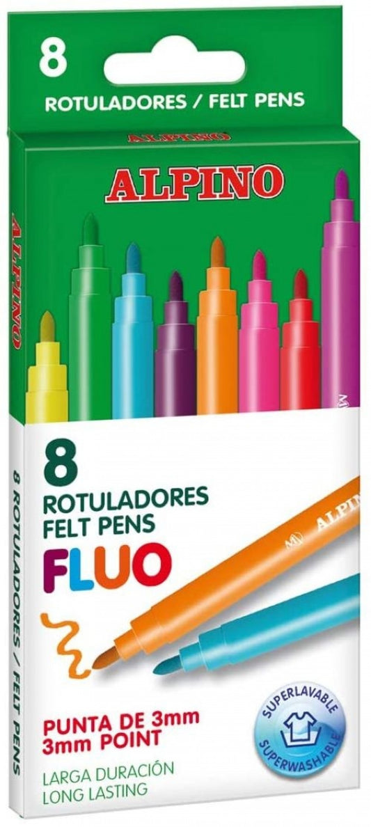 ROTULADOR ALPINO 8 COLORES FLUOR SUPERLAVABLE PUNT 3 MM