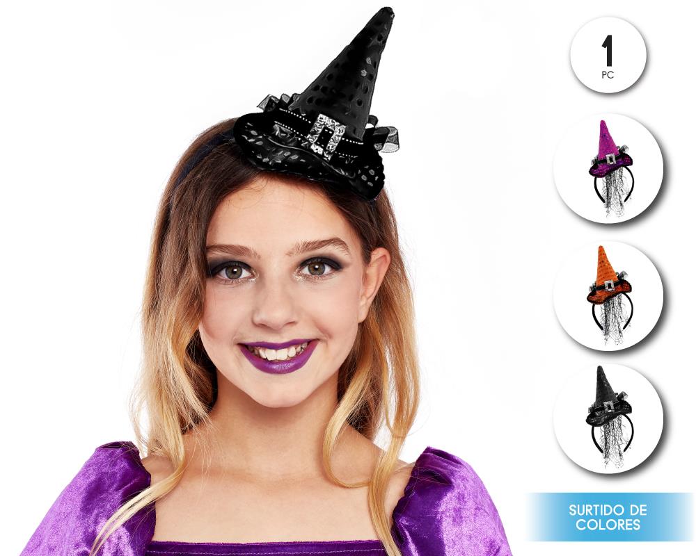 DIADEMA DE BRUJA CON VELOY PLUMAS