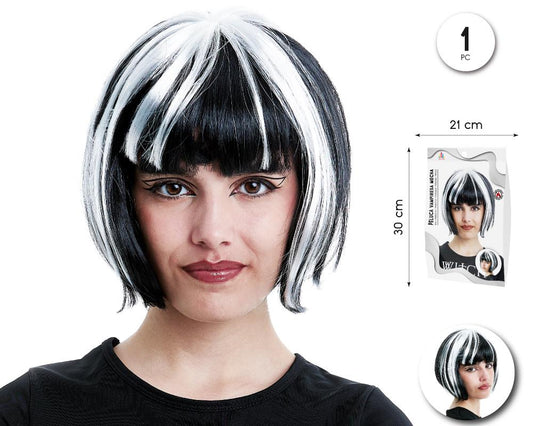 PELUCA VAMPIRESA CON MECHA BLANCA