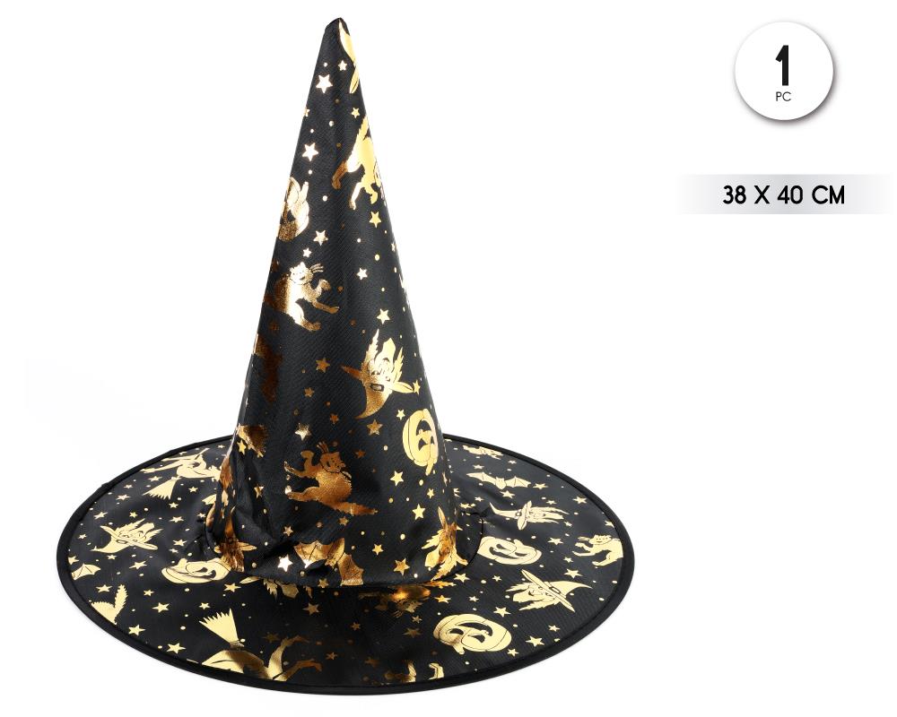 SOMBRERO DE BRUJA PRINT ORO