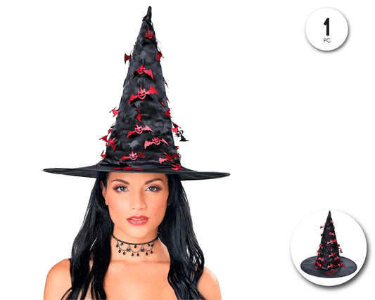 SOMBRERO BRUJA CON MURCIELAGO COLGANTE