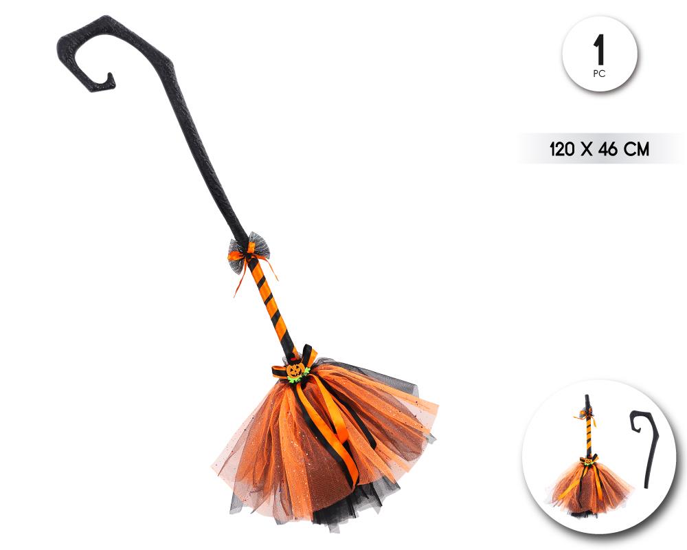 ESCOBA BRUJA TUL BICOLOR NG/NARANJA