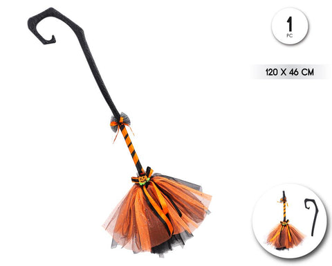 ESCOBA BRUJA TUL BICOLOR NG/NARANJA