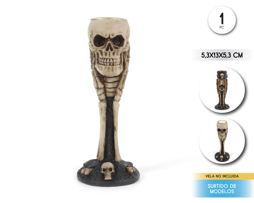 PORTAVELAS DE RESINA SKULL 5*5*12.5CM
