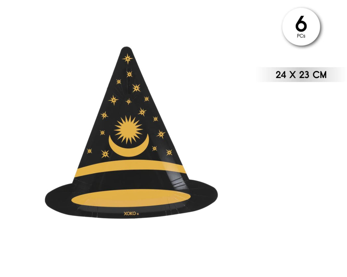 PLATO DE PAPEL SOMBRERO BRUJA 6PCS