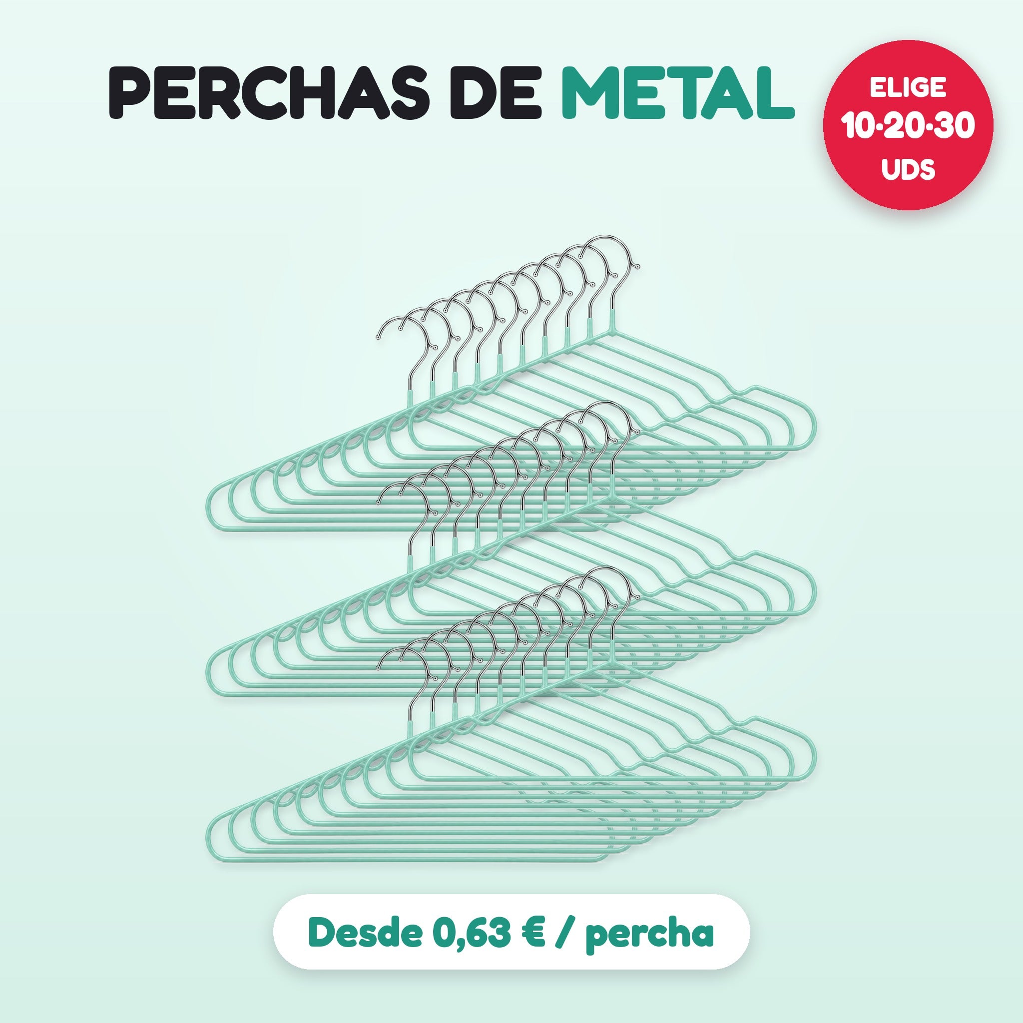 Perchas de metal turquesa elige pack 10, 20 o 30