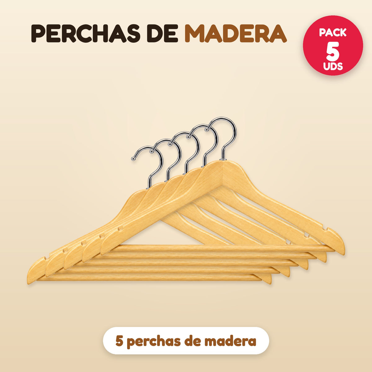 Pack 5 perchas de madera