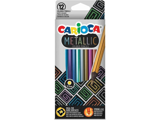 Lapices de colores carioca metallic hexagonal mina 3,3 mm caja de 12 colores surtidos