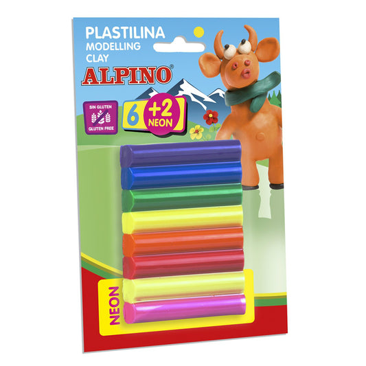 PLASTILINA ALPINO 6+2 NEON 12GR