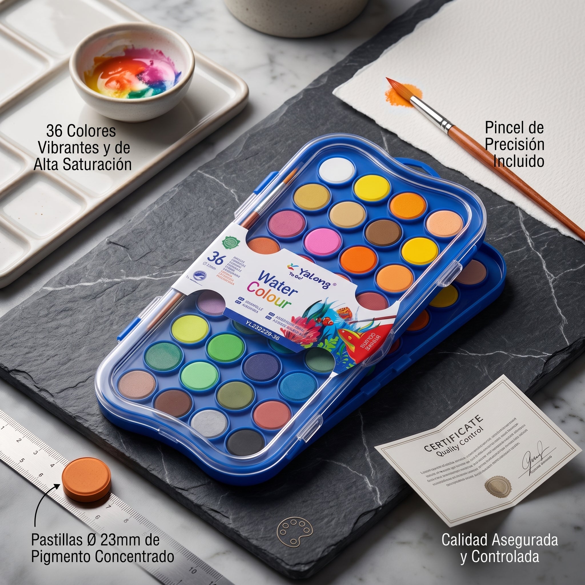 Set de Acuarelas Yalong "To Go!" - 36 Colores Vibrantes con Pincel Incluido