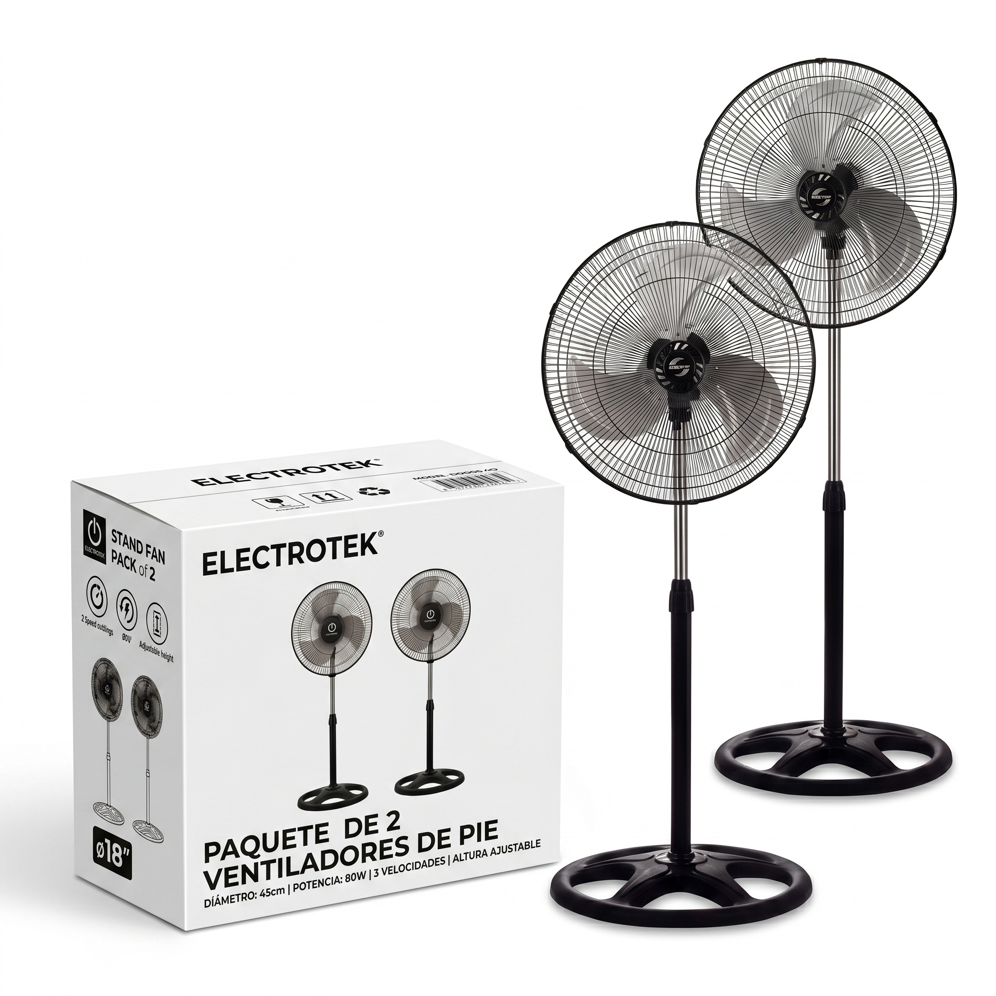 Pack 2 Ventiladores de Pie 80W Pro | Alta Potencia y Rendimiento | Pack Doble (2 Unidades)