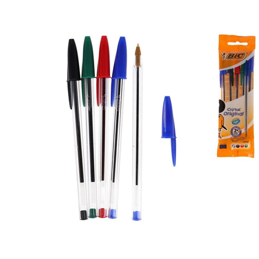 Bic Cristal Original - Bolígrafo de punta redonda, Multicolor, pack de 5 unidades