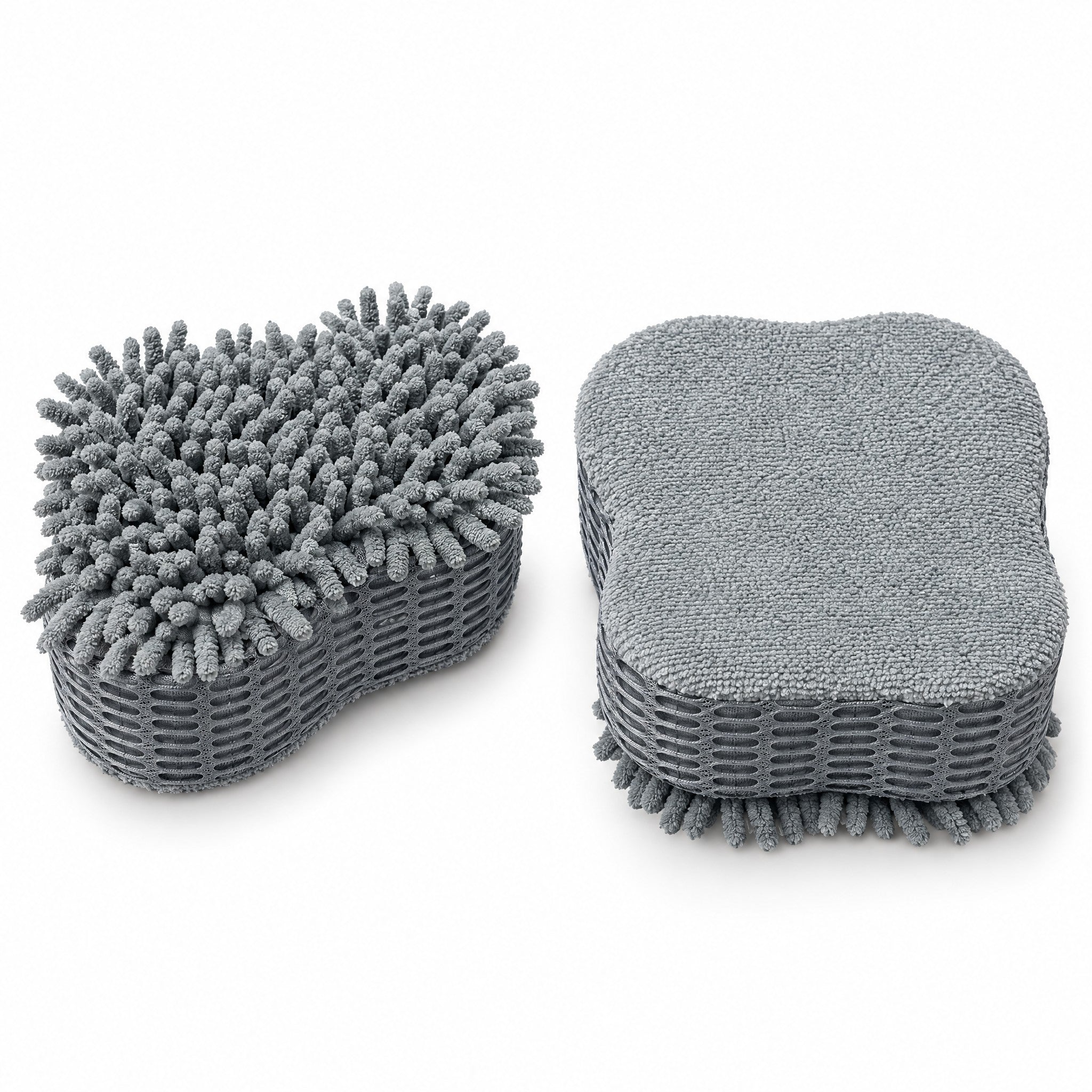 Esponja chenilla gris, cara chenilla y cara microfibra