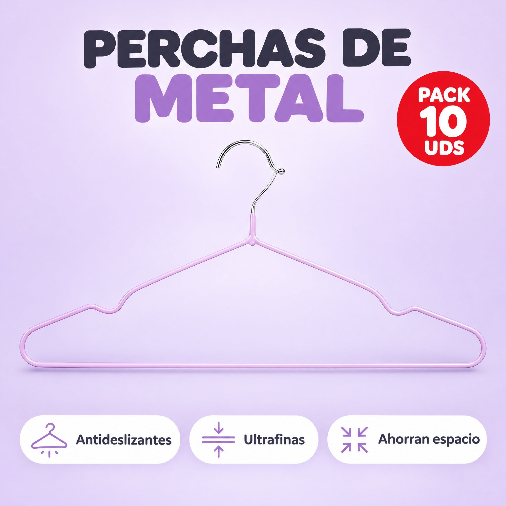 Perchas de metal lila pack 10 unidades antideslizantes