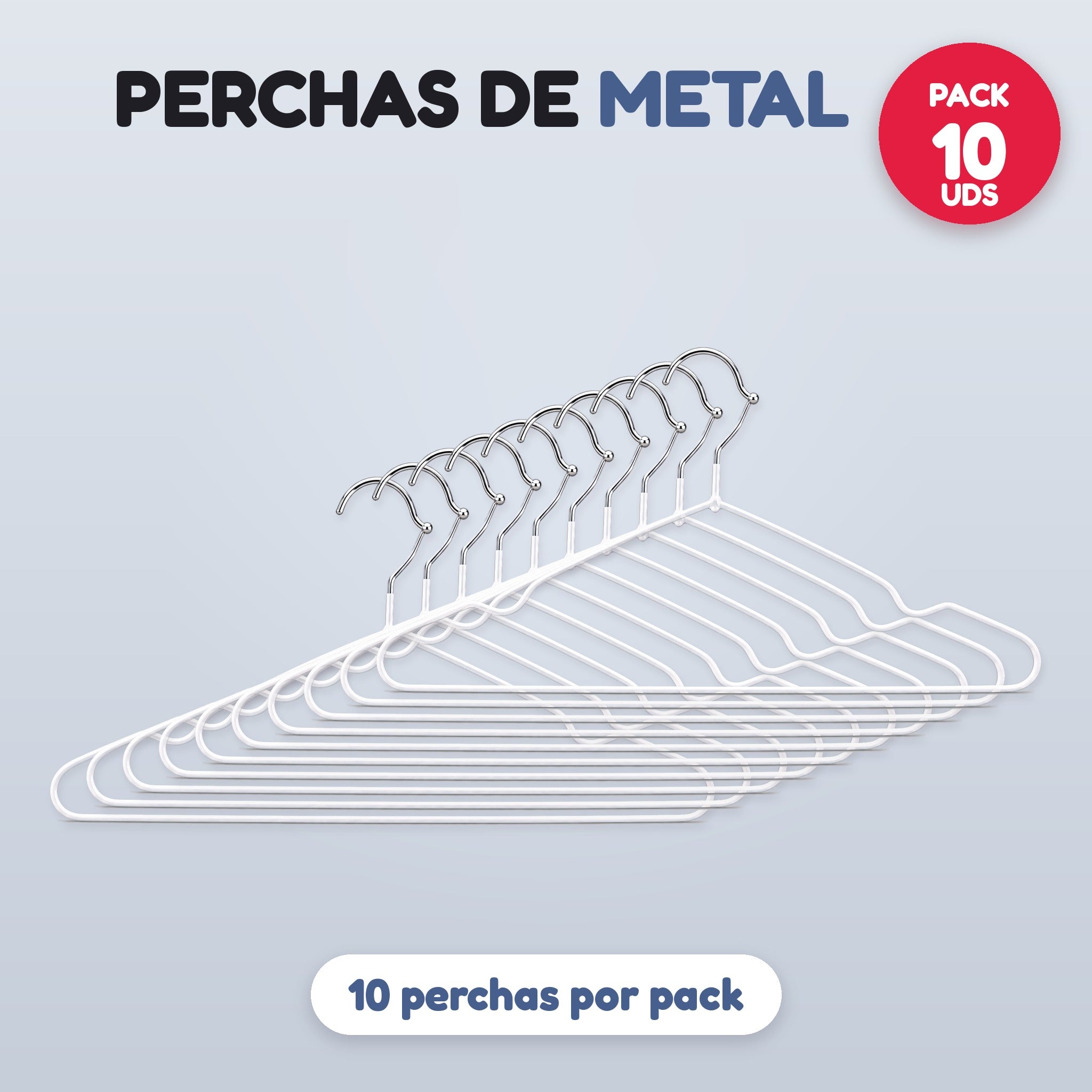 Pack 10 perchas de metal blanco