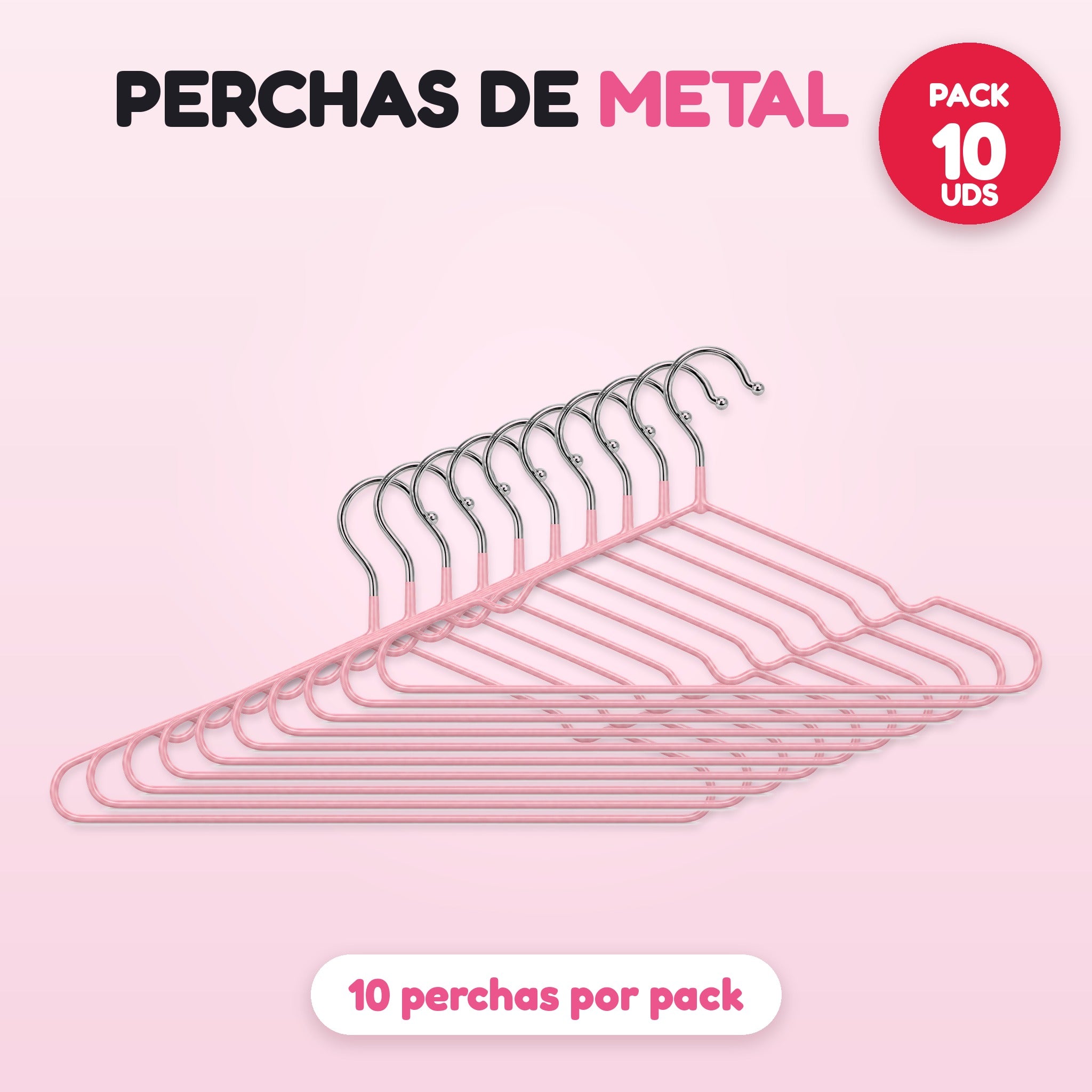 Pack 10 perchas de metal rosa