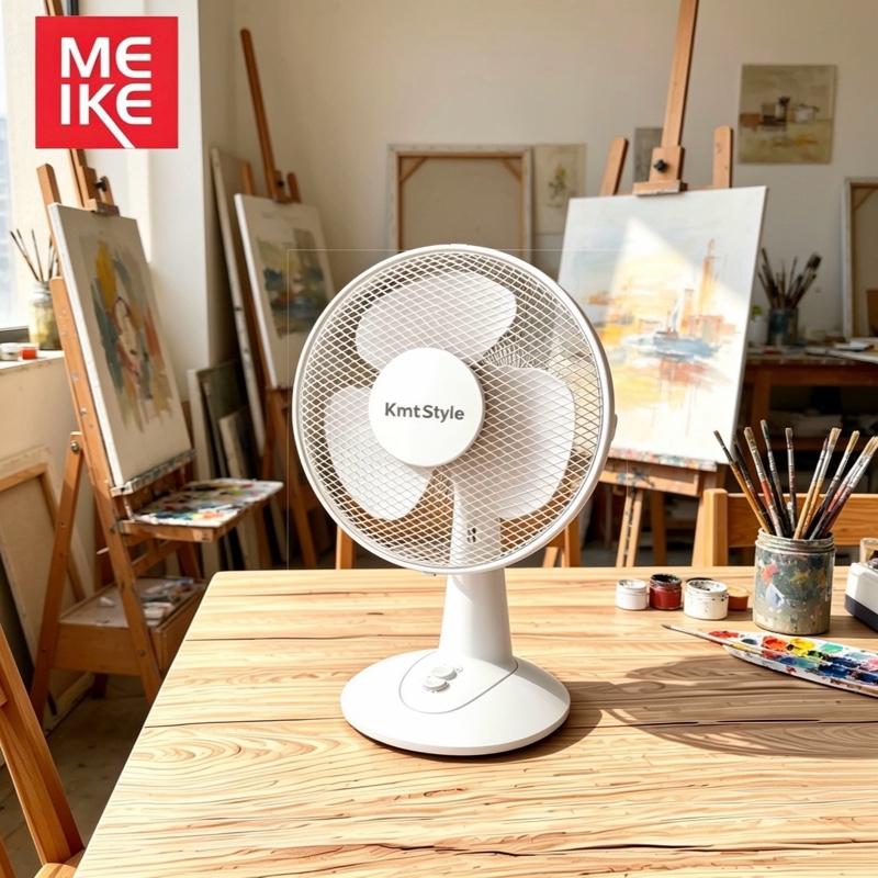 Ventilador de Mesa Blanco con Diseño Floral para Hogar y Oficina, Modelo ME, Ideal para Refrescar y Ajustar la Temperatura