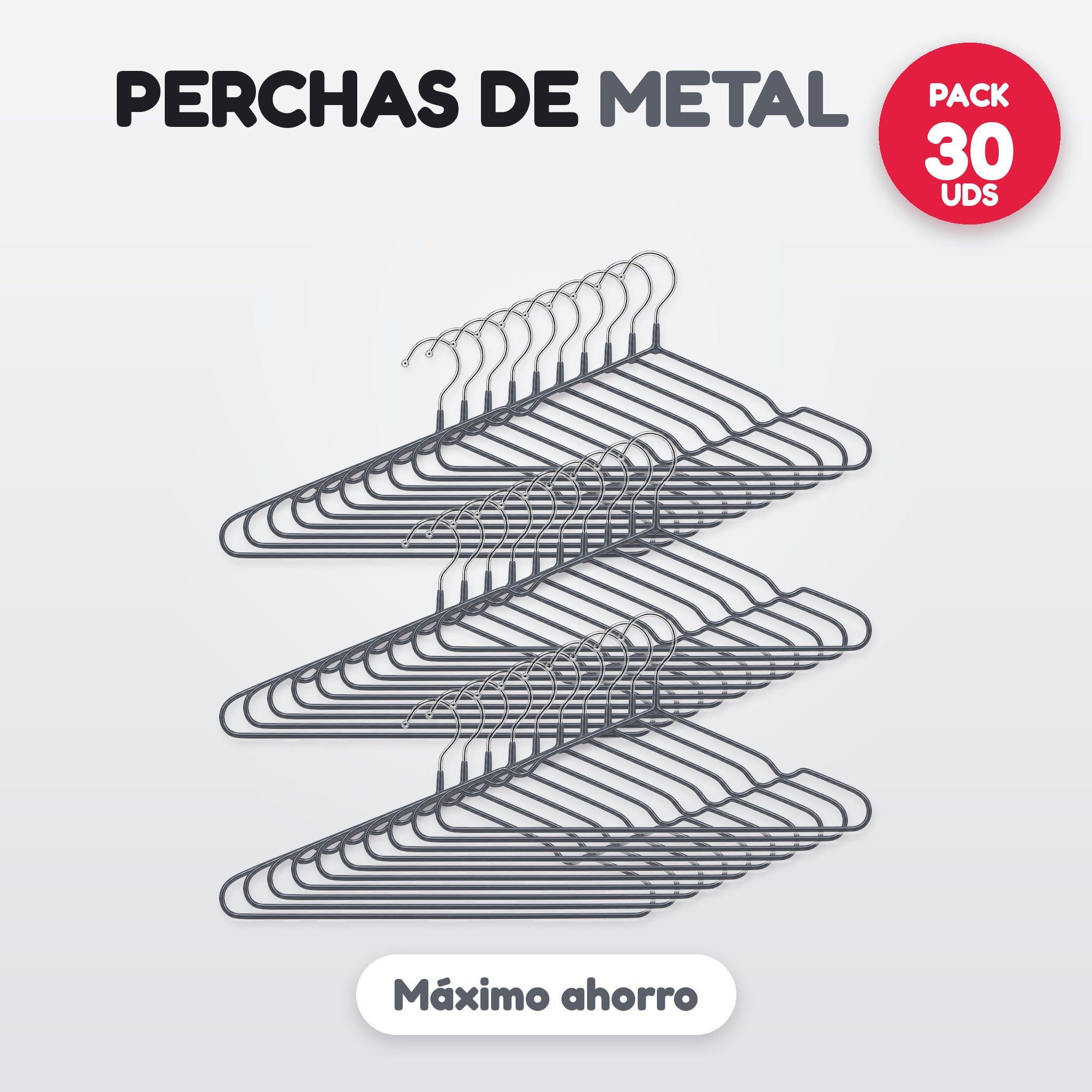 Pack 30 perchas de metal gris