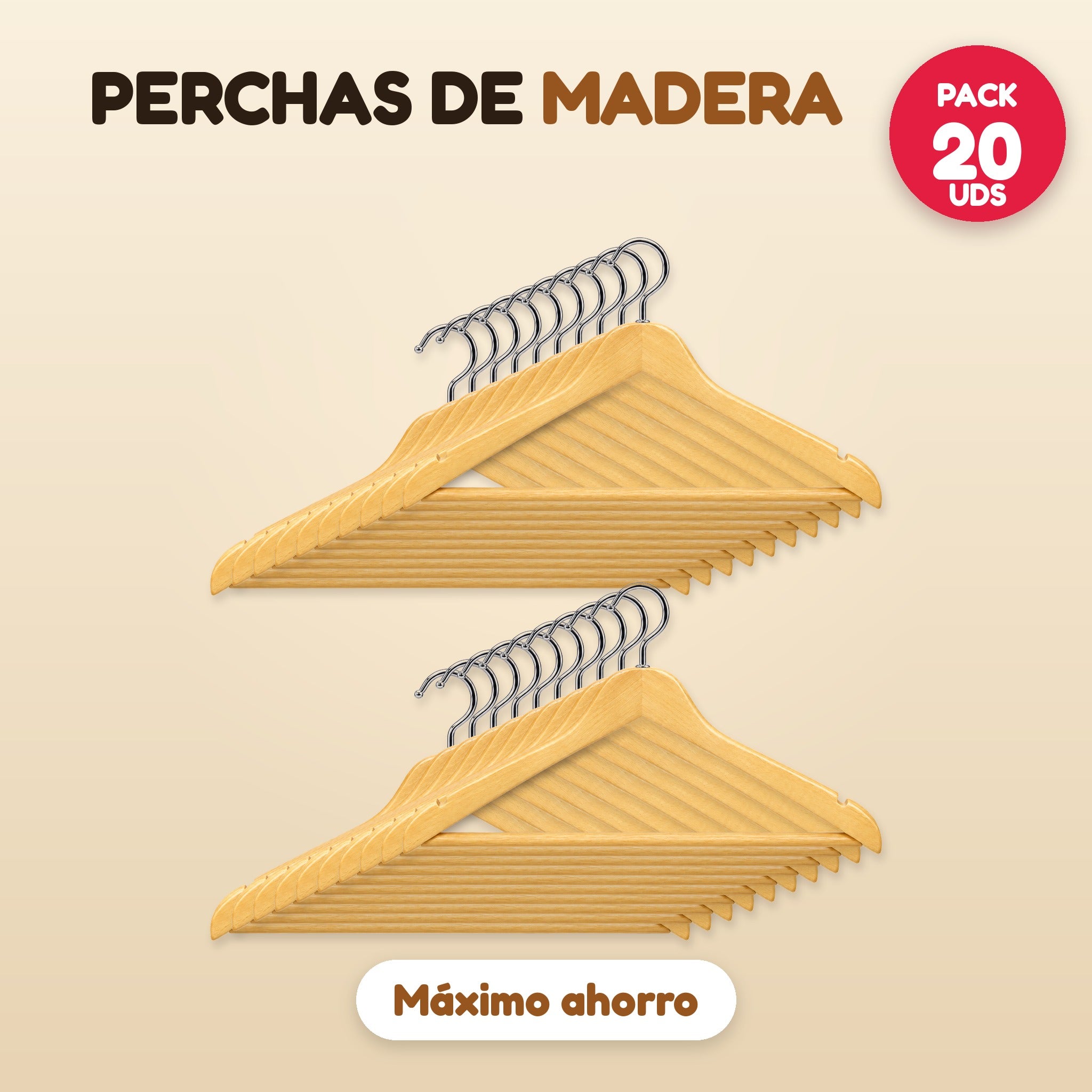 Pack 20 perchas de madera